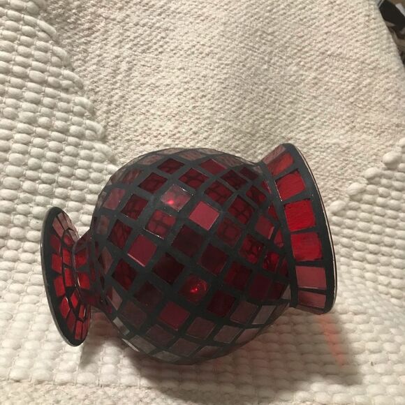 Vintage Estate Gorgeous 7” Crimson Red Mosaic Candle/ Flower Vase - Picture 4 of 13